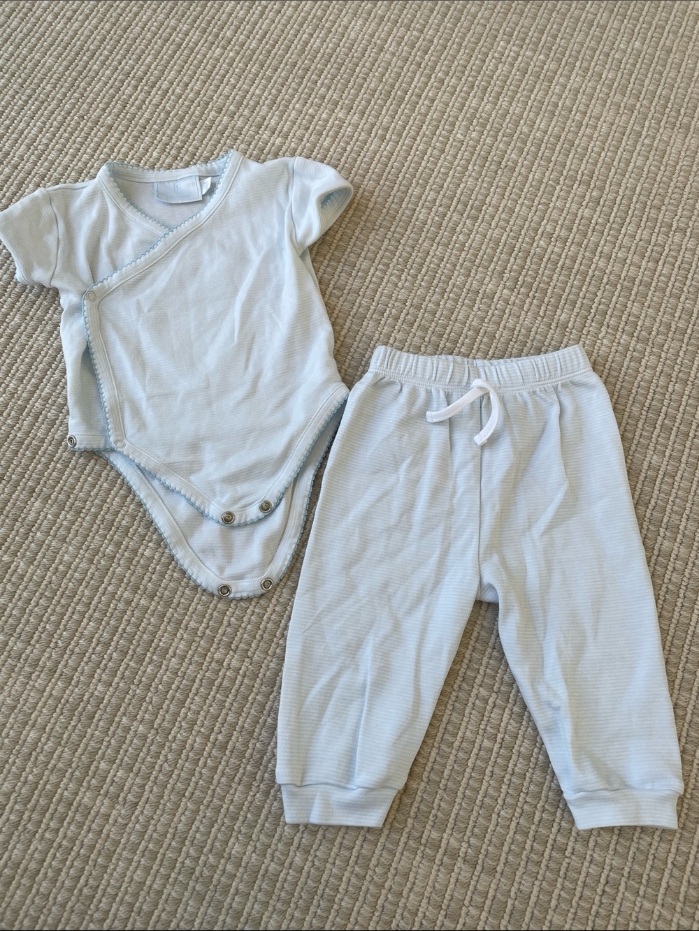 Little English Light Blue Baby Wrap Bodysuit & Pants Set